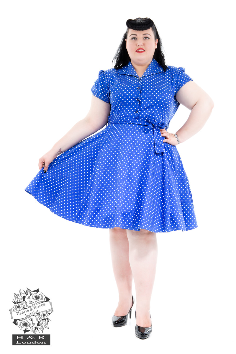 Blue White Small Polka Dot Swing Dress